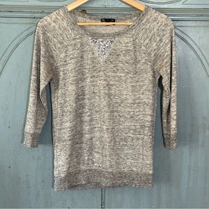 Gap Sweater Gray Heather Marbled Silver Sequin 3/4 Sleeve Length Sz XS